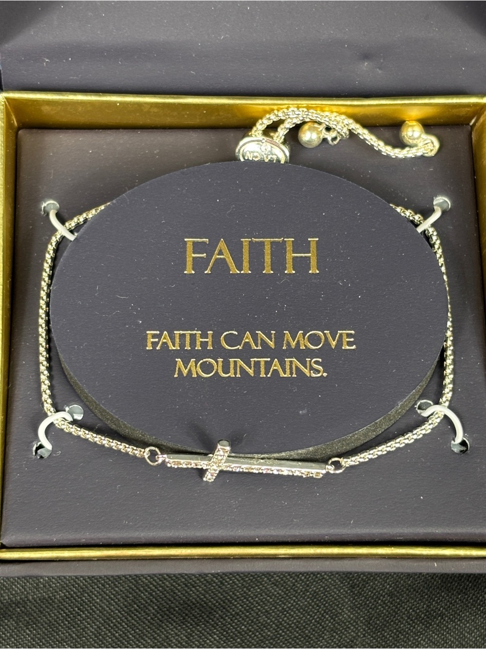 Brilliance Faith Can Move Mountains Cross Slide Bracelet Silvertone